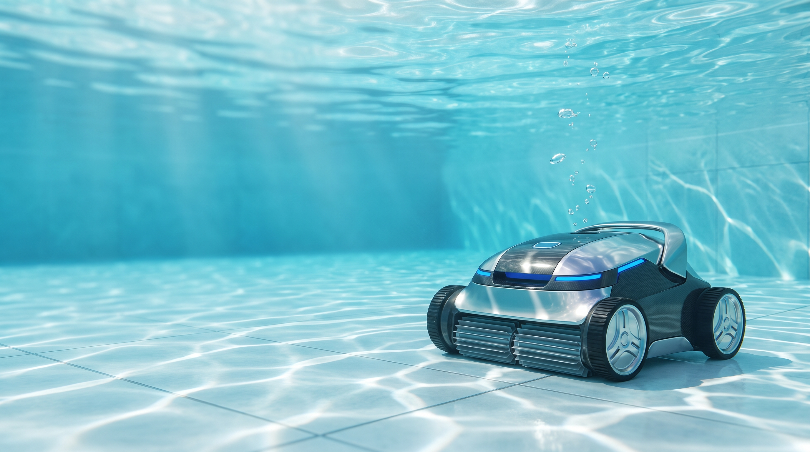 Robotic pool cleaner in a pristine pool